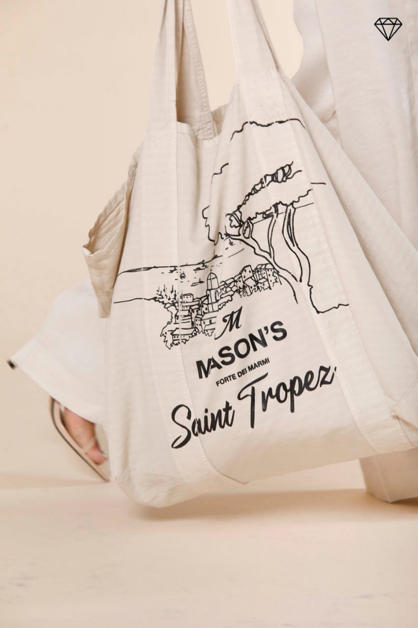 Immagine 1 di borsa unisex in cotone tinta unita stucco con stampa Saint Tropez modello Mason's Bag di Mason's