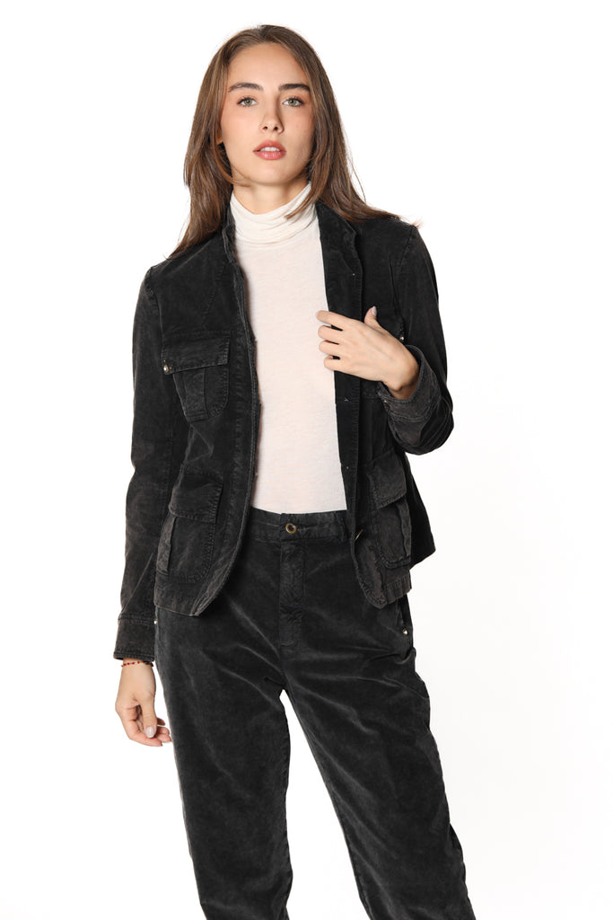 Immagine 3 di giacca da donna in velluto 1000 righe nero modello Karen di Mason's