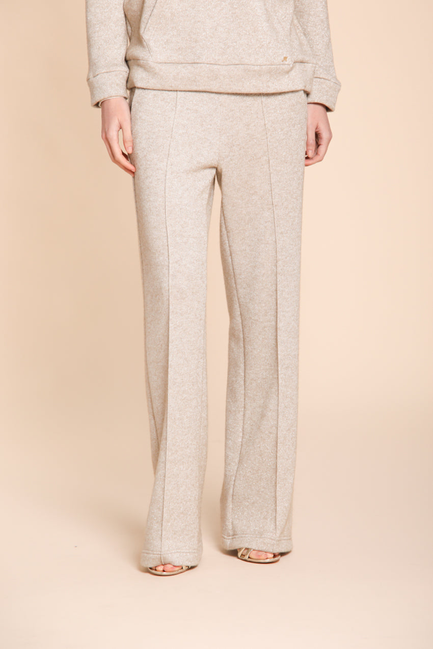 Pantalone Chino Donna Easy Straight Beige in Jersey con Lurex