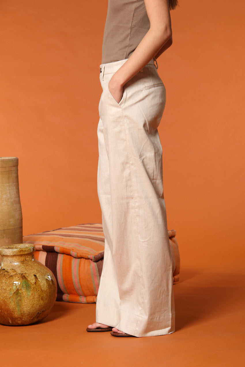 New York Studio pantalone chino donna in tela lino e cotone wide leg