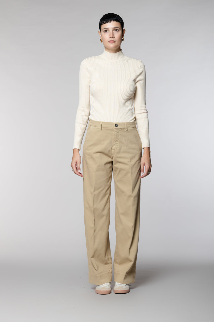 New York Studio pantalone chino donna in cotone lana wide leg