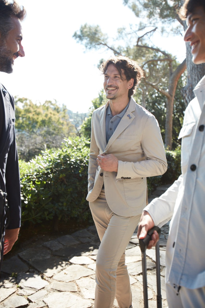 Da Vinci travel blazer uomo in raso tecnico travel stretch con dettagli