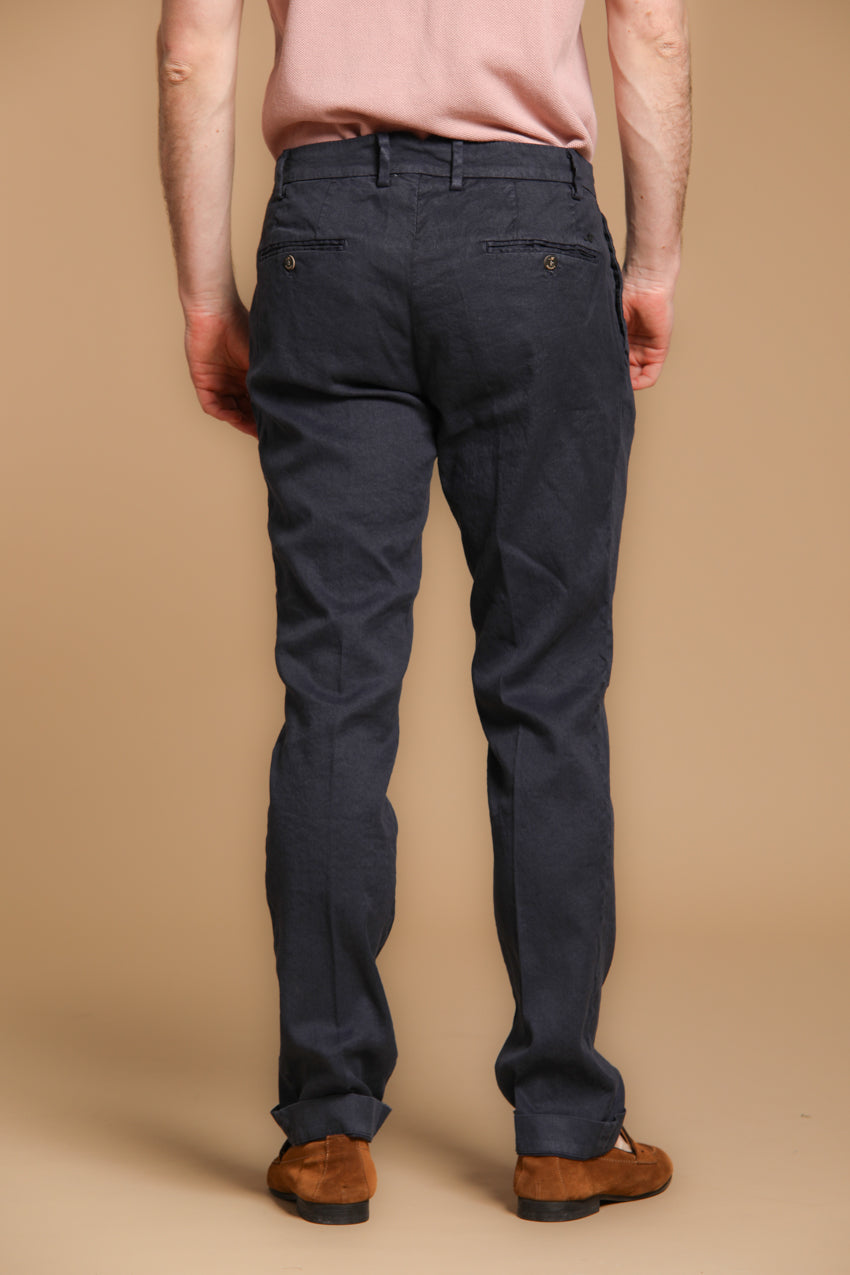 New York Time 1 Pinces pantalone chino uomo in twill di lino e cotone regular fit