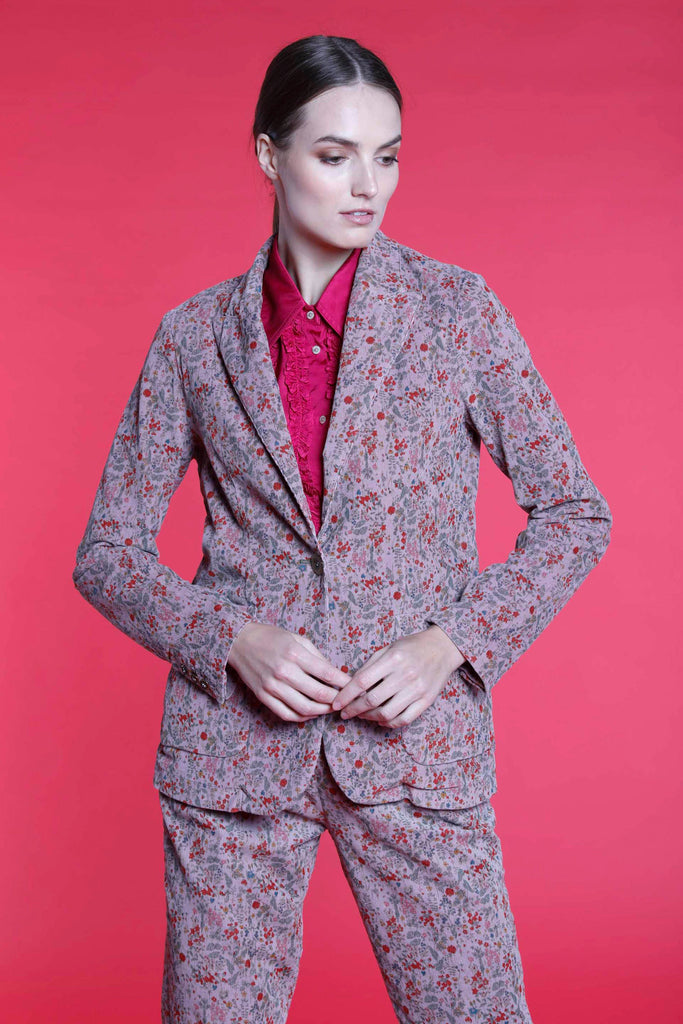 Immagine 2 di blazer donna in velluto color cipria con pattern fiori modello Theresa di Mason's