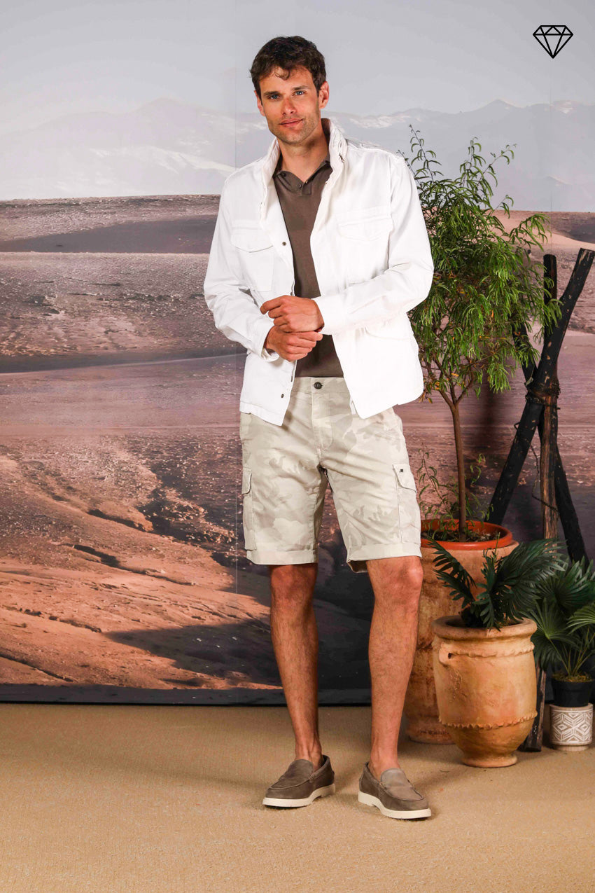 Chile men's cargo bermuda shorts in cotton with camou pattern slim fit ①