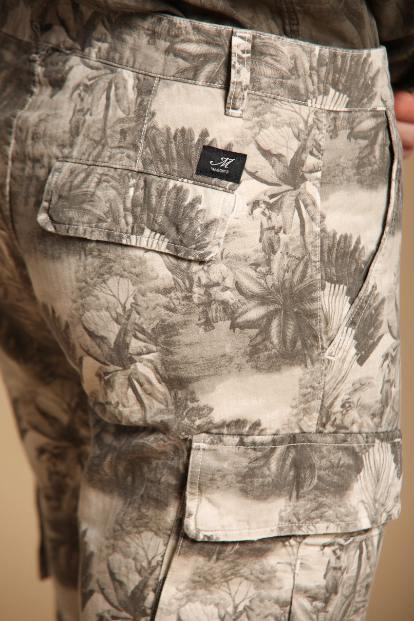 Chile men's cargo bermuda shorts in herringbone cotton with Floral pattern, slim fit