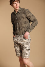 Chile men's cargo bermuda shorts in herringbone cotton with Floral pattern, slim fit