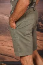 Khinos M74 Herren-Chino-Bermuda aus Baumwoll-Hanf-Herringbone-Mischung Relaxed Fit
