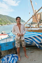 Cargo M74 bermuda cargo hombre en algodón canvas con espigas y estampado floral relaxed fit 