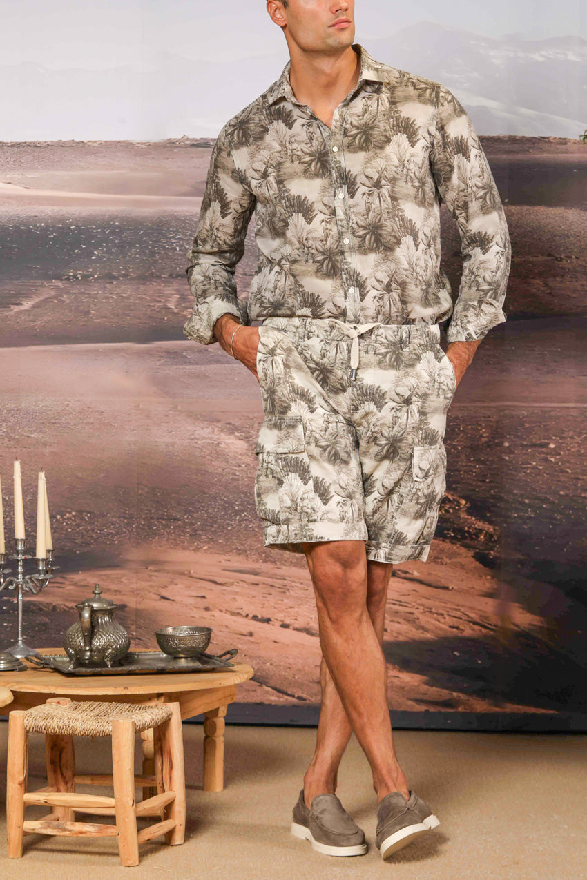 Cargo M74 bermuda cargo hombre en algodón canvas con espigas y estampado floral relaxed fit 