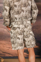 Cargo M74 bermuda cargo hombre en algodón canvas con espigas y estampado floral relaxed fit 