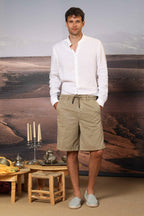 Khinos M74 bermuda chino uomo in twill di cotone e seta elasticizzata relaxed fit