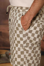 Khinos M74 bermuda chino homme en gabardine de coton et soie stretch avec imprimé à carreaux Relaxed fit