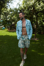 Cargo M74 men's cargo bermuda in cotton with tiffany Hawaii print relaxed fit