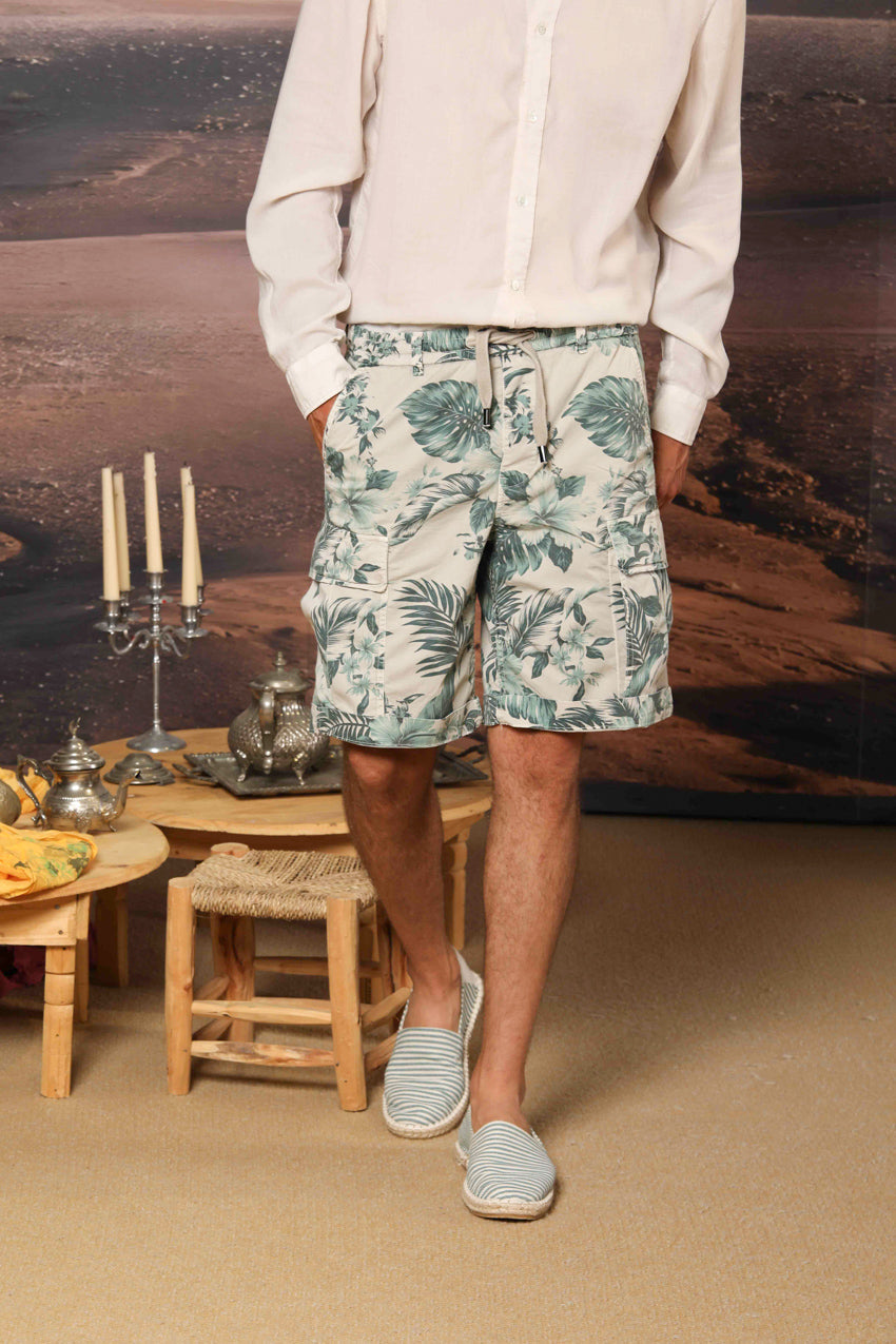 Cargo M74 men's cargo bermuda in cotton with tiffany Hawaii print relaxed fit