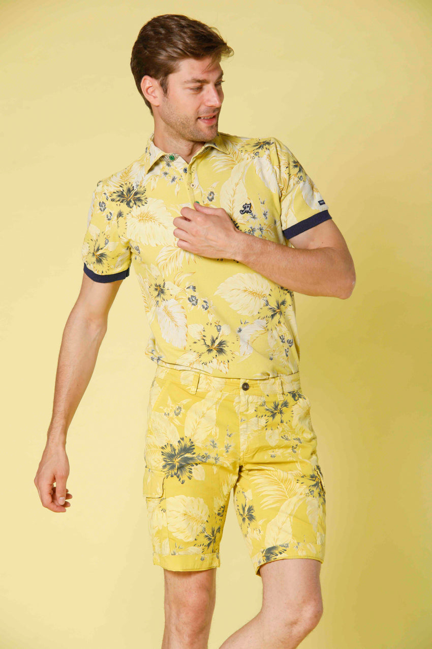 image 3 of men's polo in piquet with floreal pattern model print in yellow by mason's