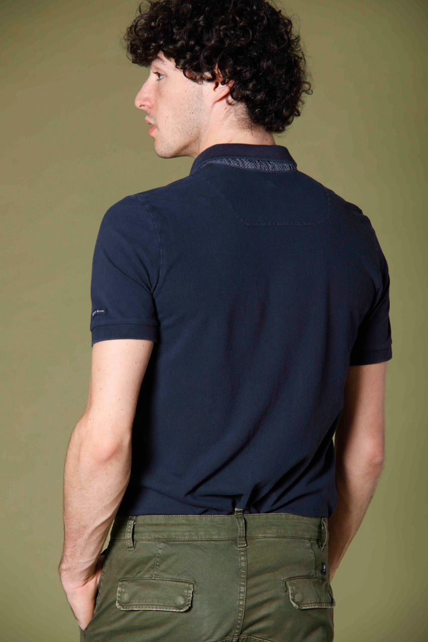image 4 of men's polo in piquet with tailoring details leopardi model in blue navy regular fit by Mason's