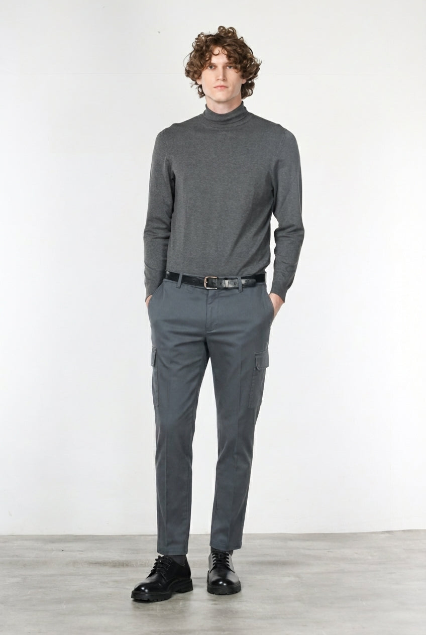 Chile pantalone cargo uomo in cotone stretch trama diagonale regular fit