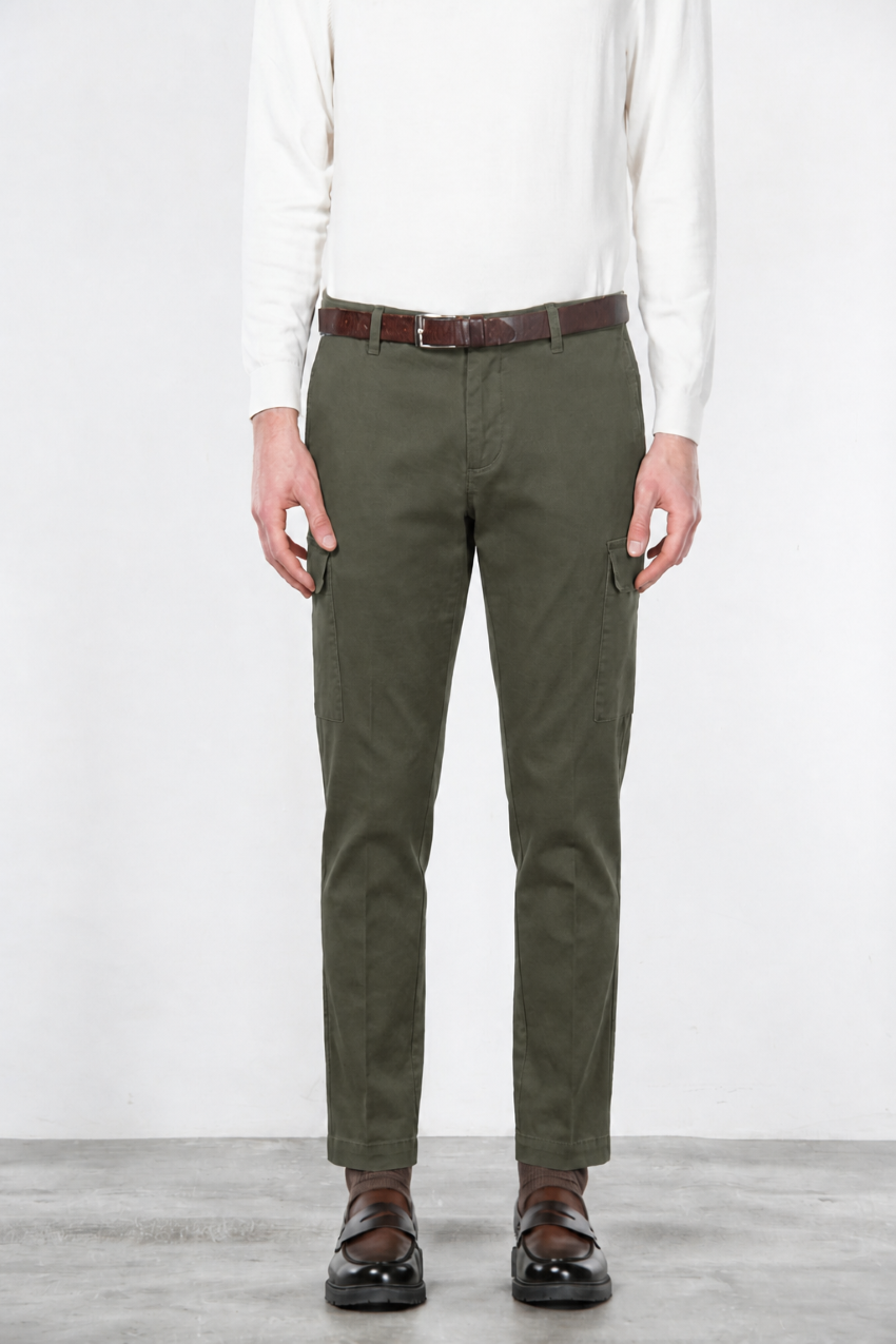 Pantalón cargo Chile de hombre en algodón stretch trama diagonal regular fit