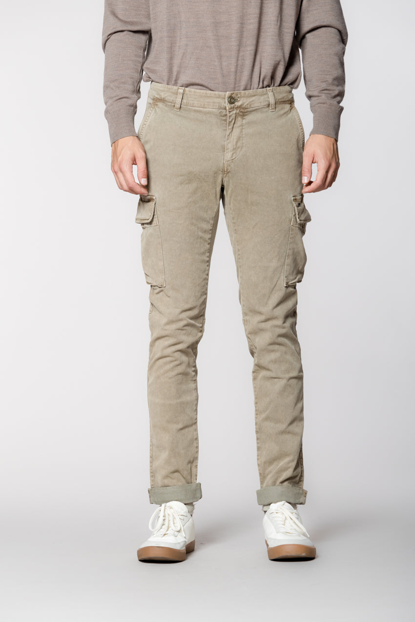Chile pantalone cargo uomo in gabardina con special washing extra slim fit