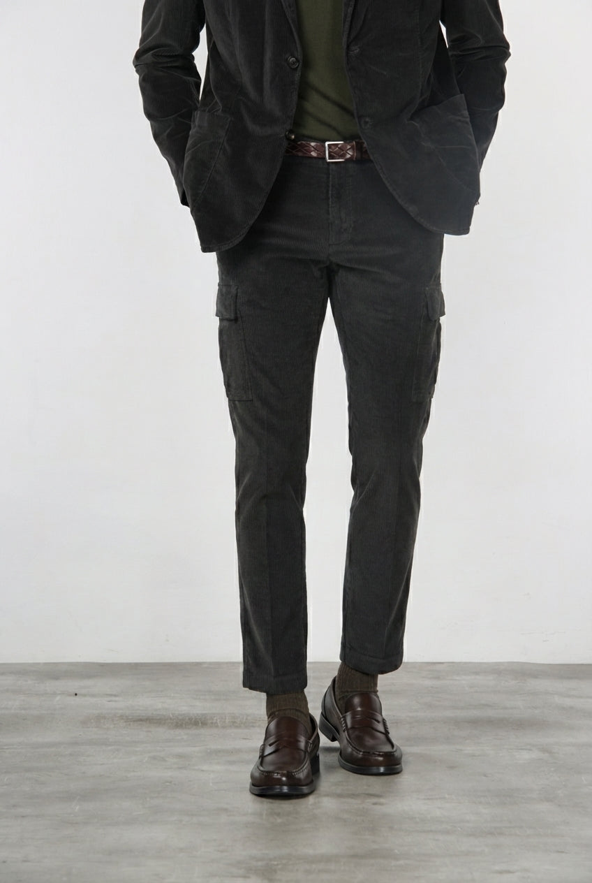 Chile pantalón cargo de hombre en terciopelo 500 rayas con extra slim fit ①