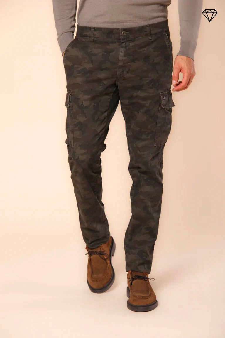 Chile men's cargo pants in satin camouflage motif extra slim ①