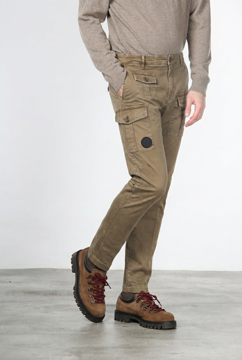 George Coolpocket pantalone cargo uomo in gabardina carrot fit ①