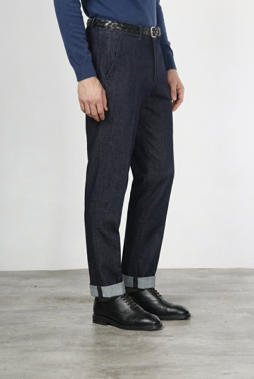 Chinos pantalone chino uomo in tecno denim stretch relaxed fit