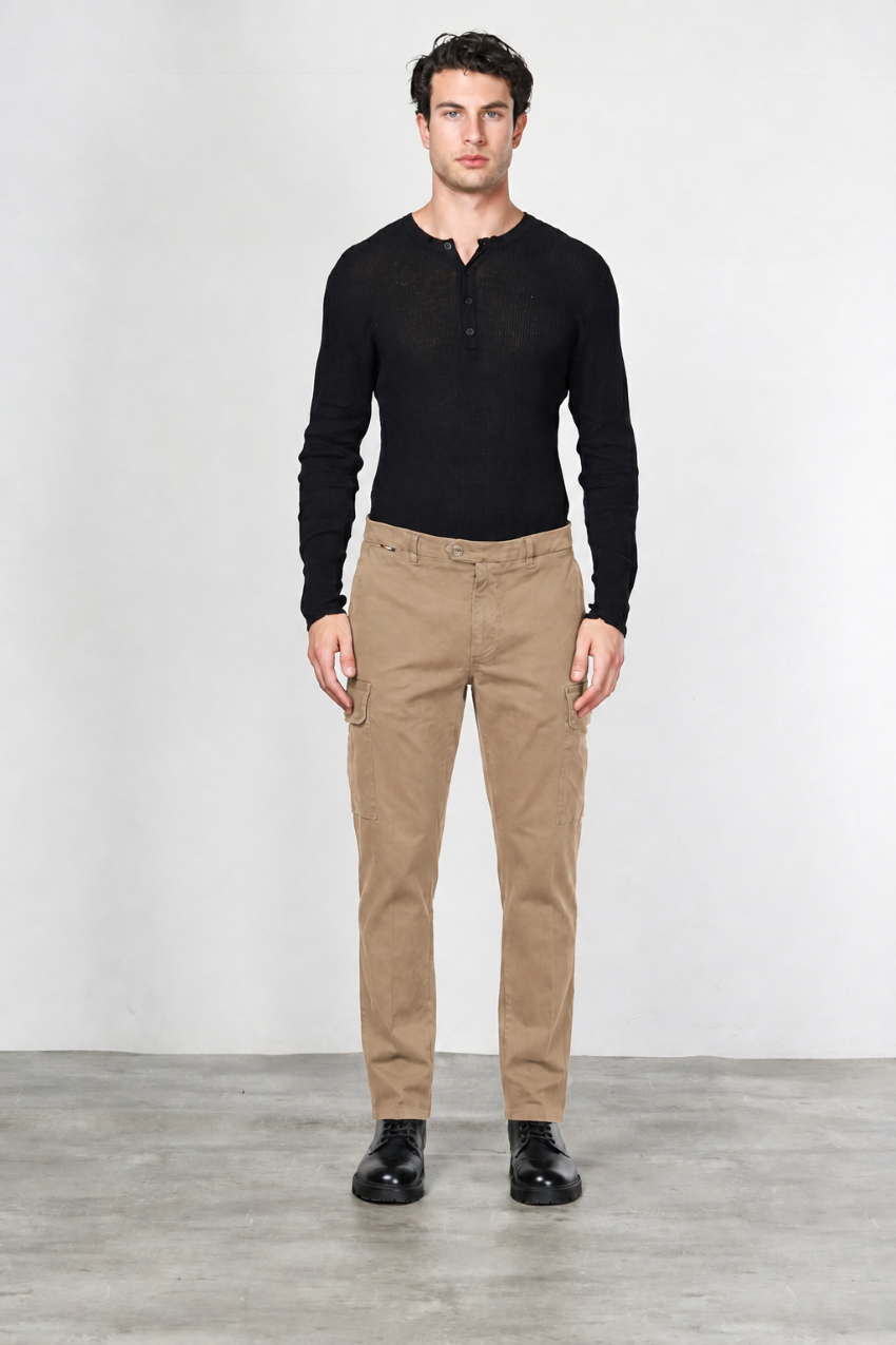 Chile pantalone cargo uomo in gabardina carrot fit