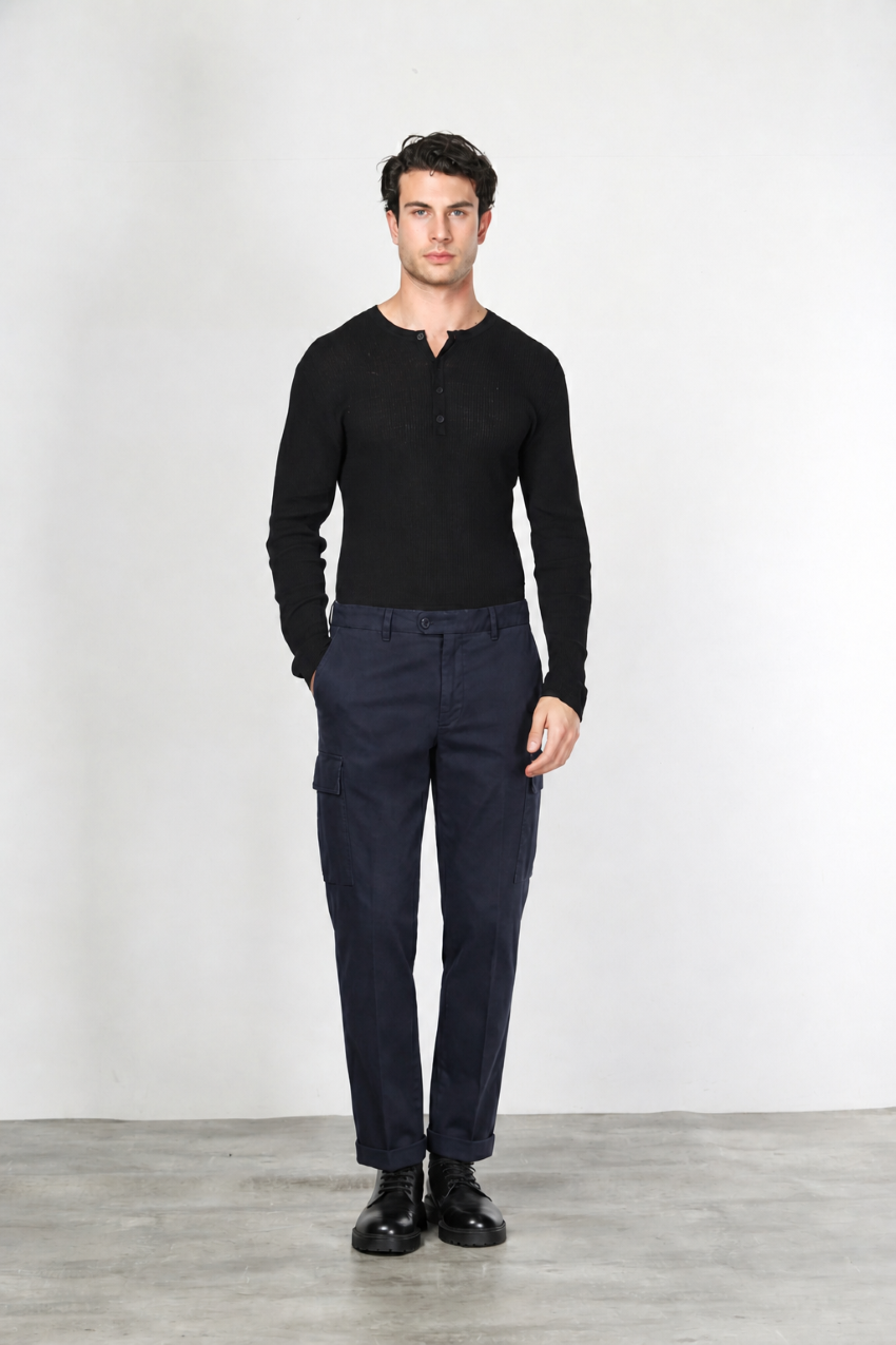 Chile pantalone cargo uomo in gabardina carrot fit