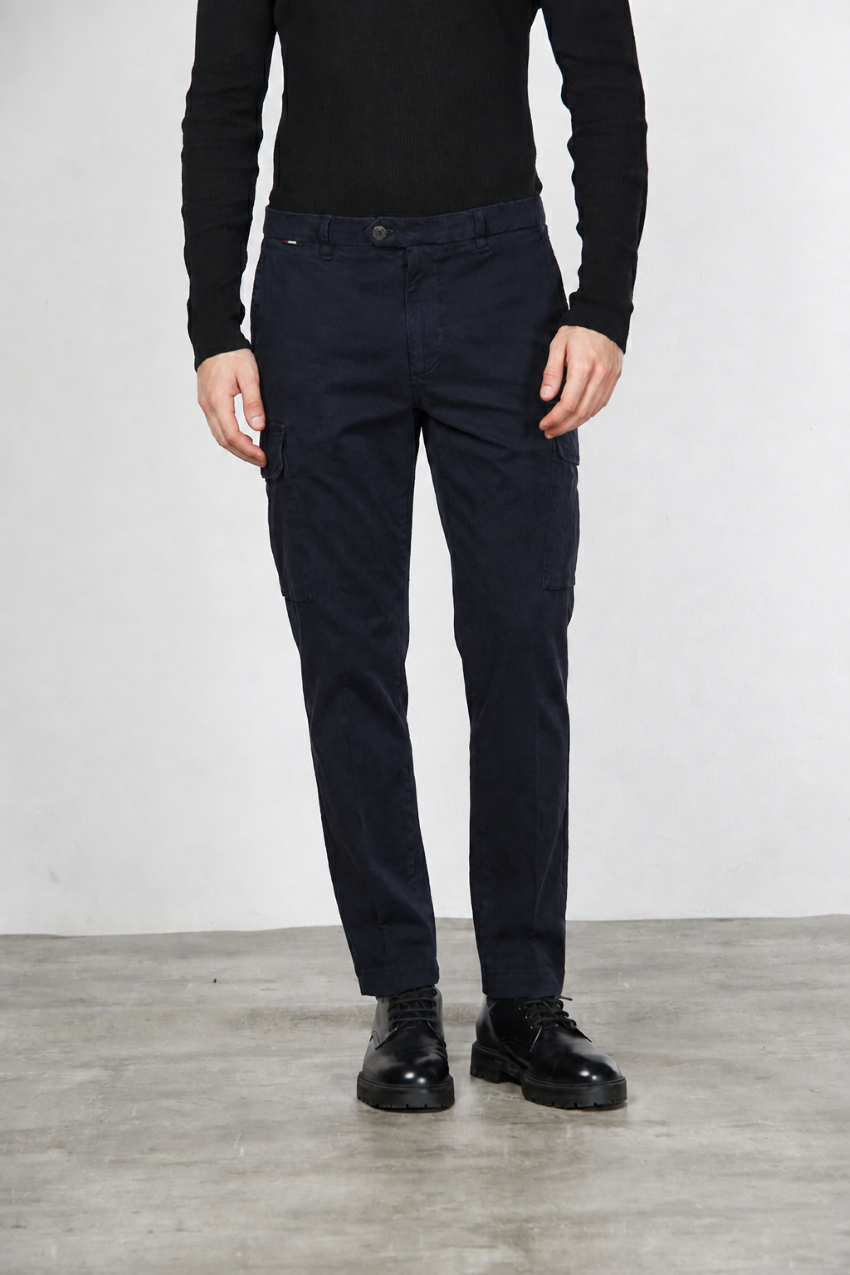 Chile pantalone cargo uomo in gabardina carrot fit