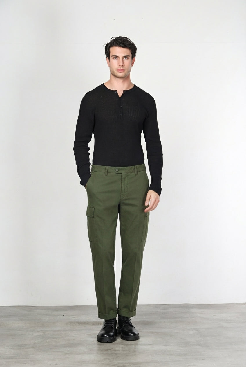 Chile pantalone cargo uomo in gabardina carrot fit