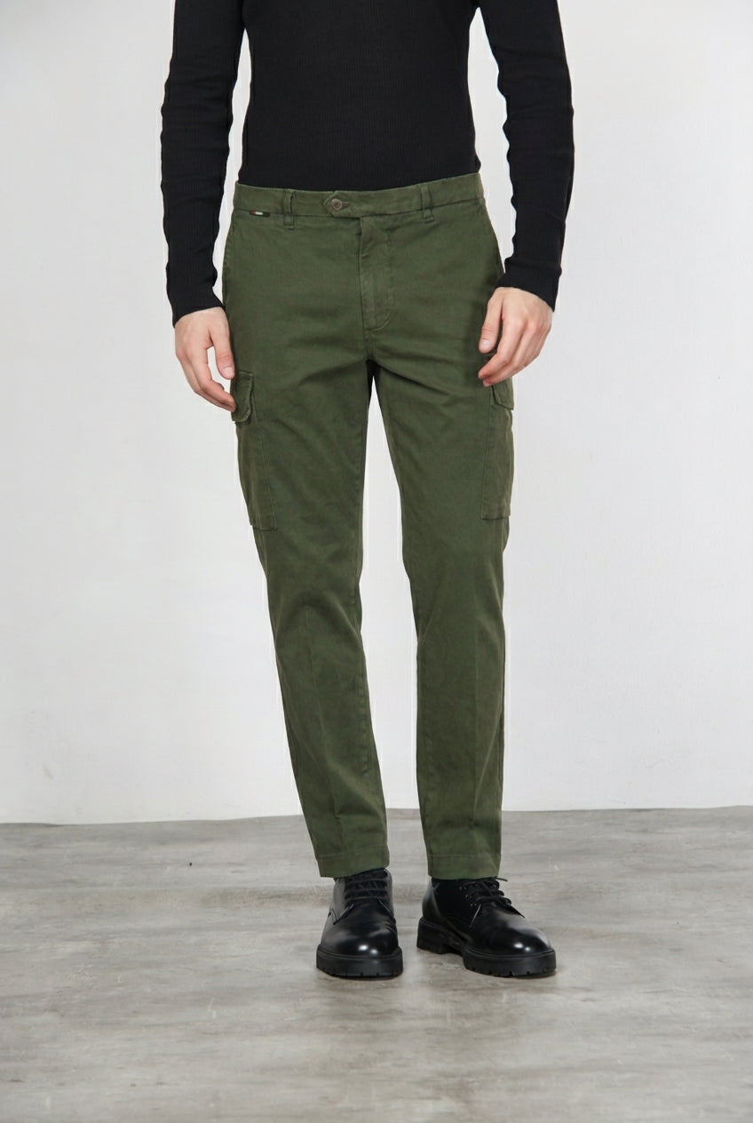 Chile pantalone cargo uomo in gabardina carrot fit