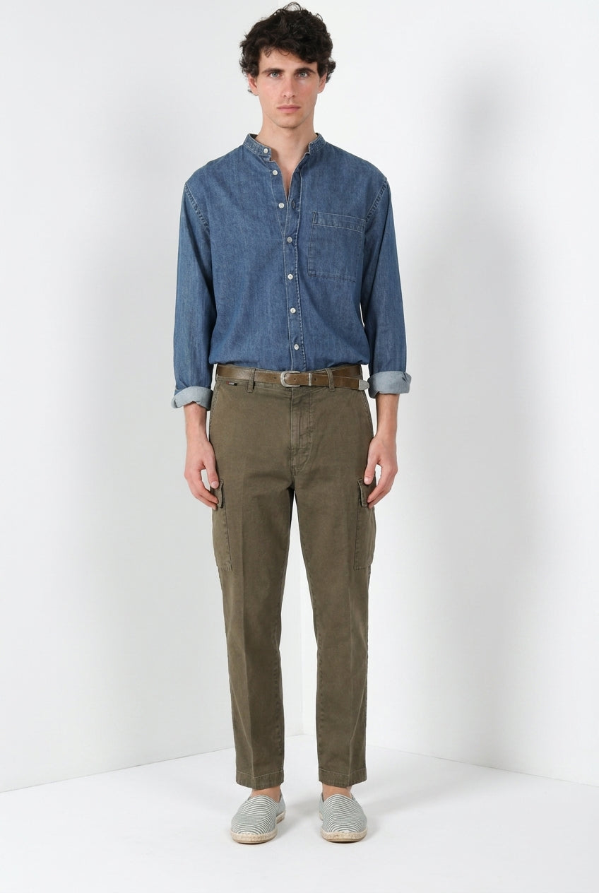 Chile M74 pantalone cargo uomo in panama fiammata relaxed fit ①