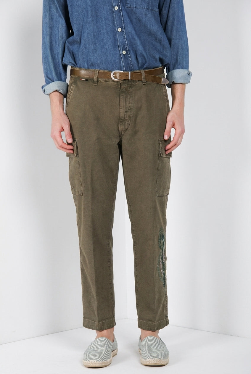Chile M74 pantalón cargo hombre en panamá flameado relaxed fit ①