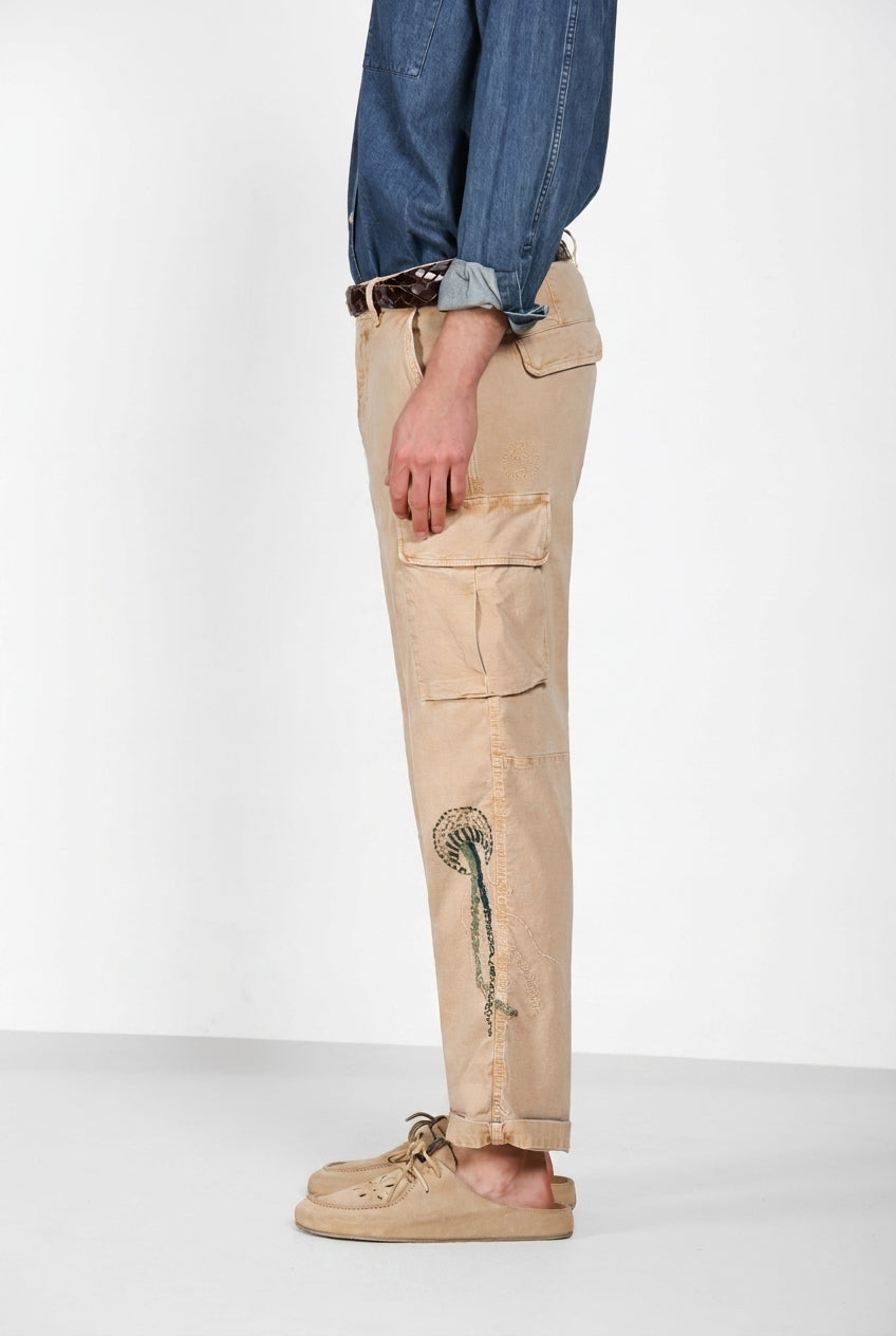 Chile M74 pantalón cargo hombre en panama flameado relaxed fit ①