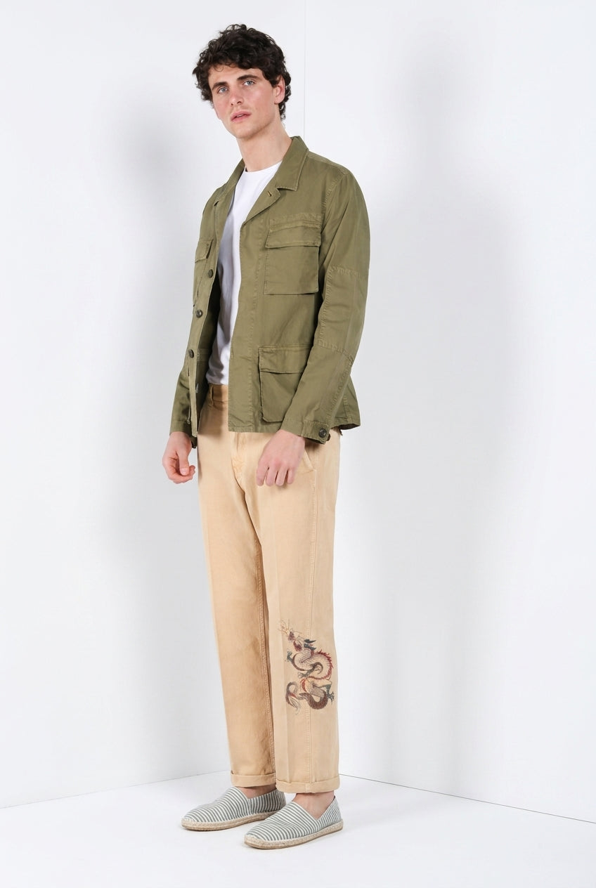Denver M74 pantalon cargo homme en panama flammé relaxed fit ①
