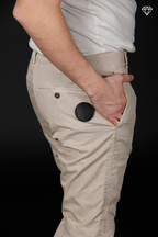 John Coolkhinos pantalone chino uomo in raso stretch logo edition carrot fit ①