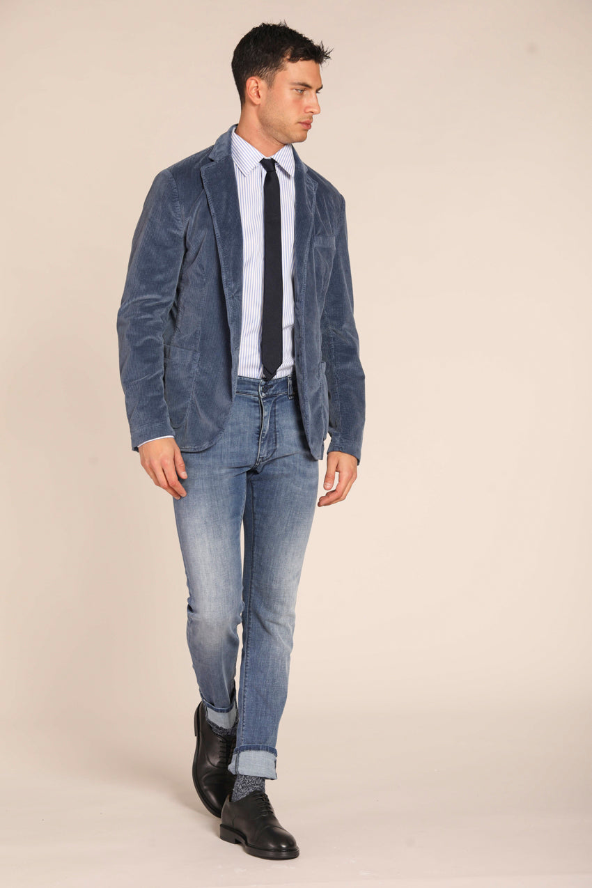 immagine 2 di pantalone in denim uomo modello Harris 5 tasche, colore blu navy e fit slim di Mason's