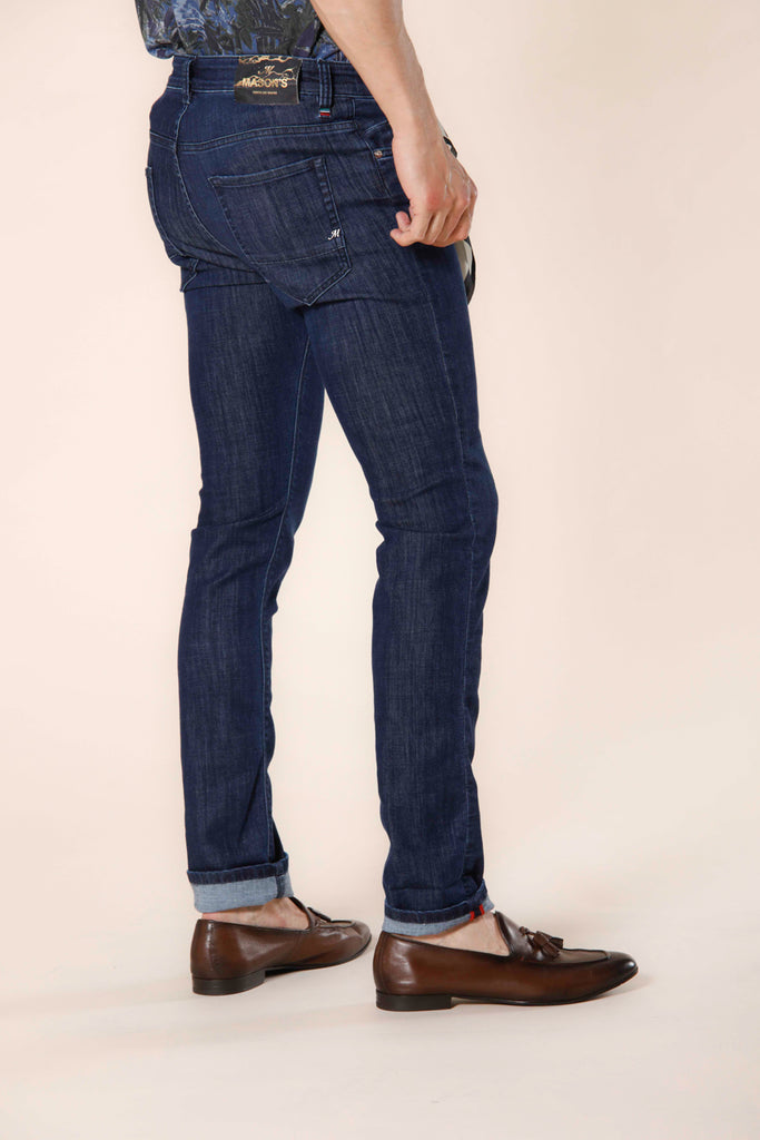 immagine 4 di pantalone uomo 5 tasche  denim stretch modello harris colore blu navy slim fit di mason's