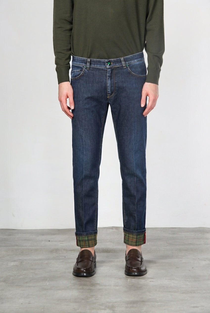 Harris Herren-5-Pocket-Hose aus Denim mit Glencheck-Muster und slim fit
