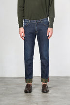 Harris Herren-5-Pocket-Hose aus Denim mit Glencheck-Muster und slim fit
