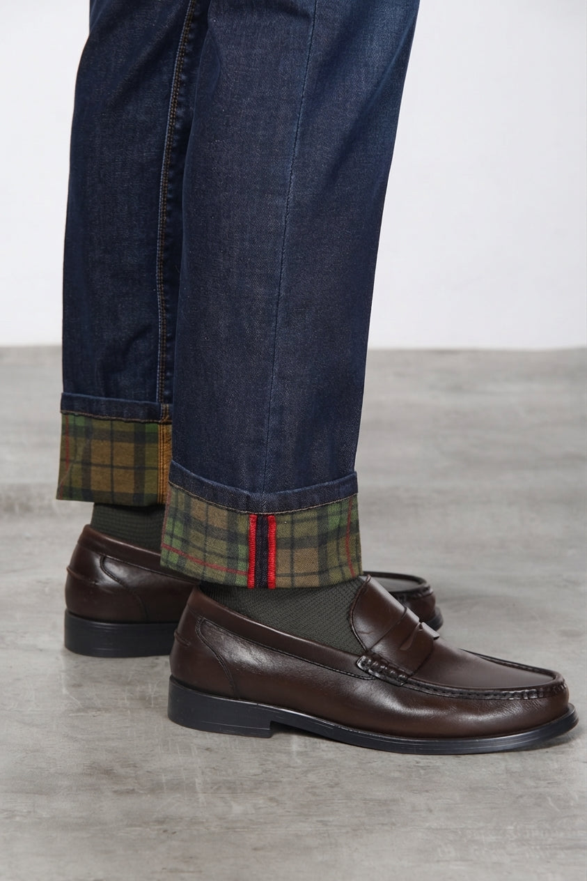 Harris Herren-5-Pocket-Hose aus Denim mit Glencheck-Muster und slim fit
