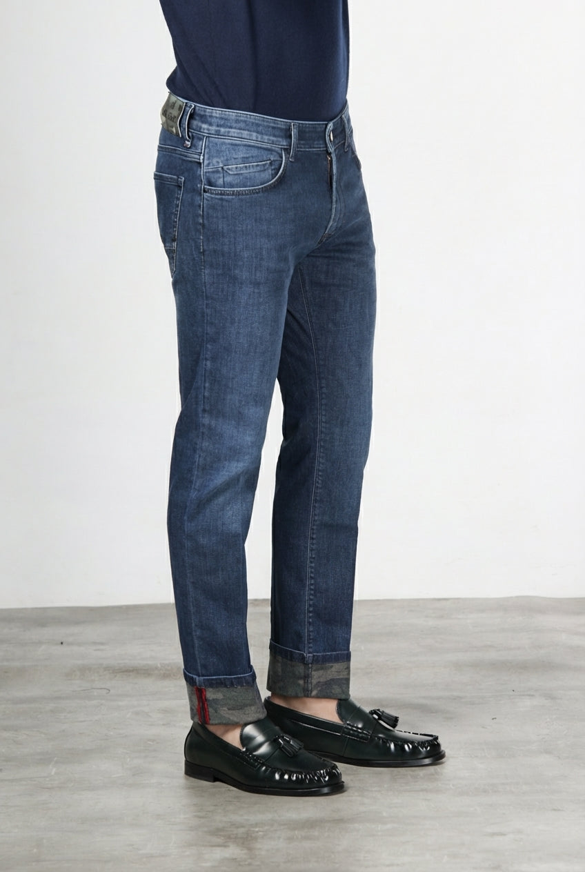 Harris men’s 5-pocket pants in camouflage-pattern denim with slim fit
