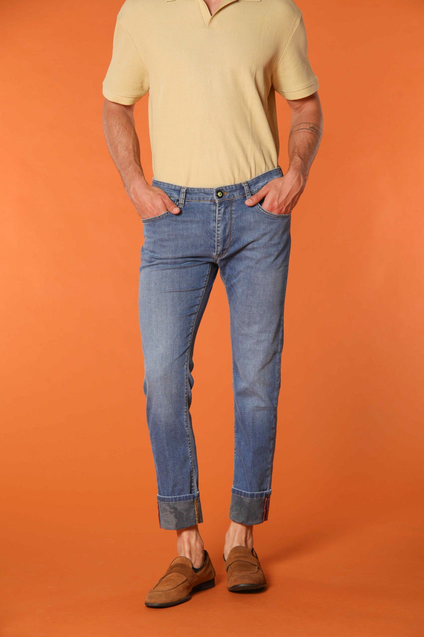 Harris 5-Pocket men's denim pants with camouflage print lining and slim fit