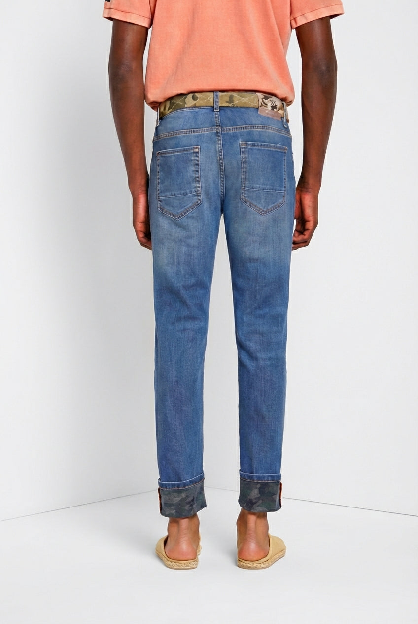 Harris pantalón 5 bolsillos hombre en denim estampado camuflaje slim fit