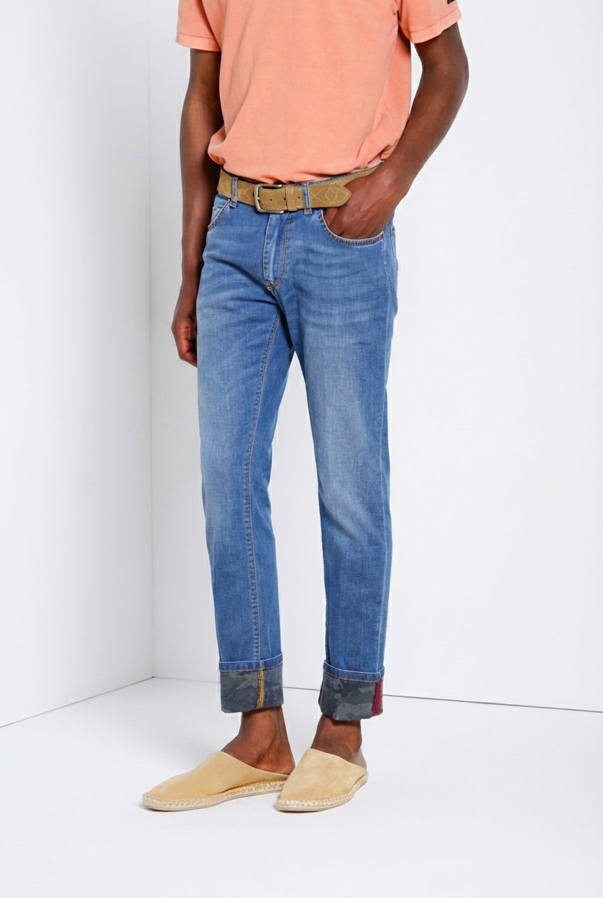 Harris pantalón 5 bolsillos hombre en denim estampado camuflaje slim fit