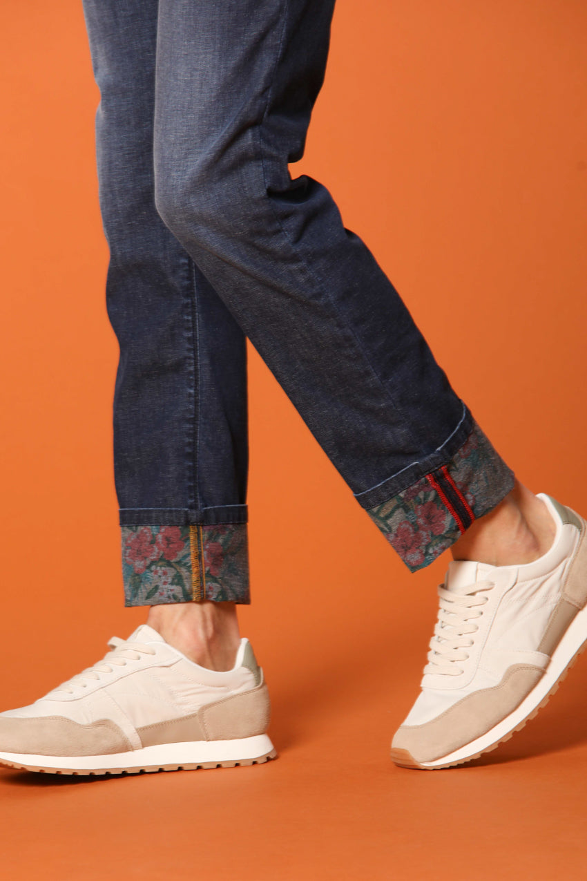 Harris 5-Pocket men's denim pants with floral print lining and slim fit