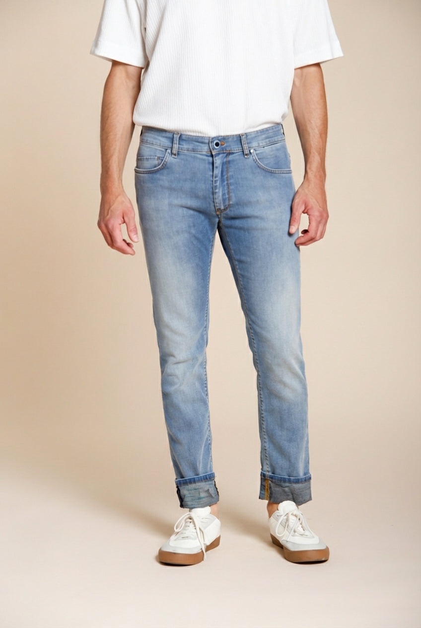 Harris pantalon 5 poches homme en denim délavage clair imprimé Hawaï slim fit