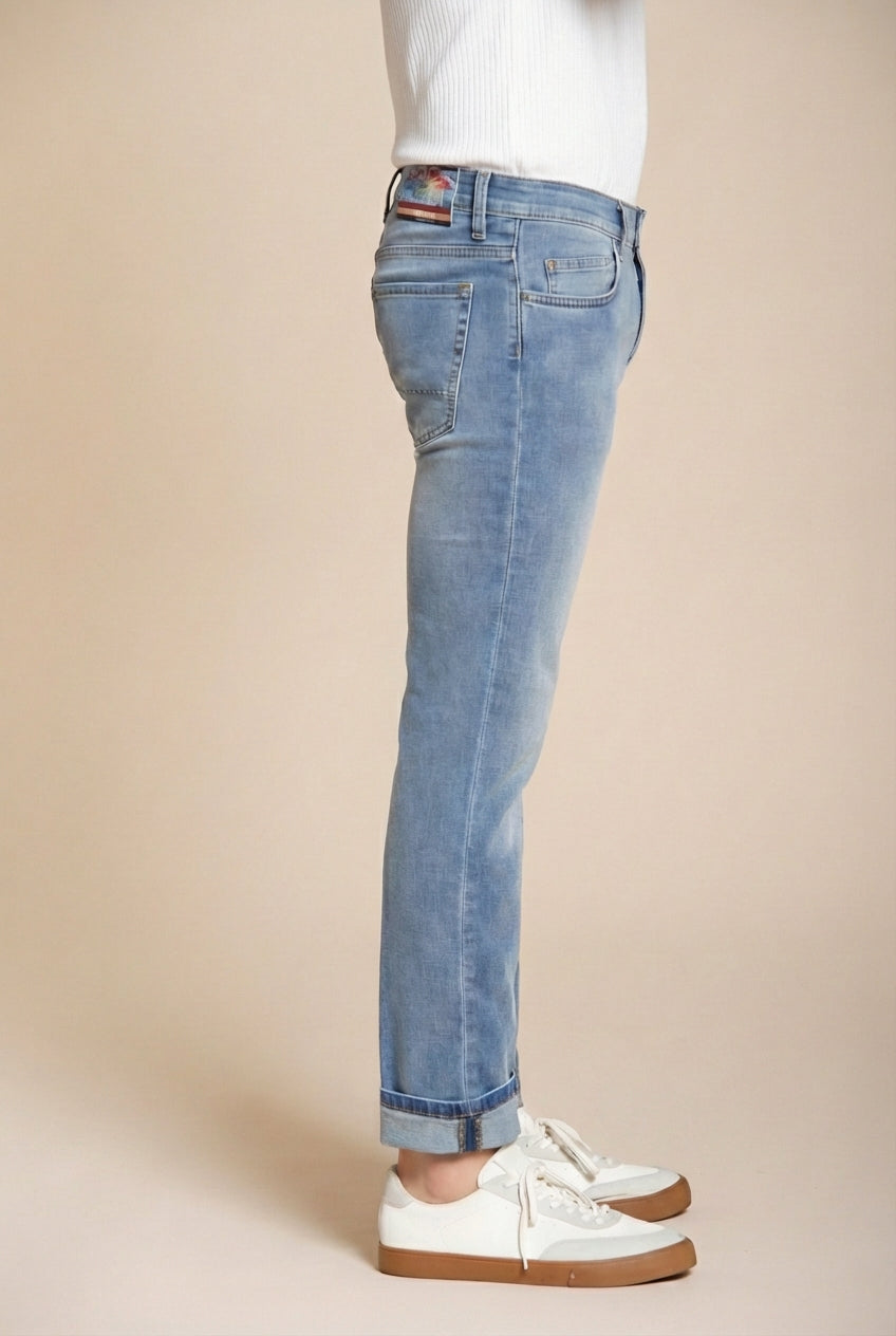 Harris pantalon 5 poches homme en denim délavage clair imprimé Hawaï slim fit